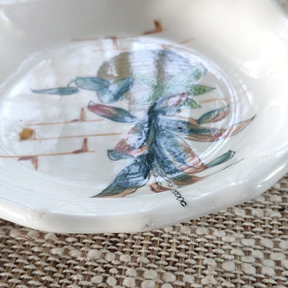 Hand Painted Appetizer Plate 3 Sections Vintage Ceramic Divided Serving Plate - Picture 8 of 15